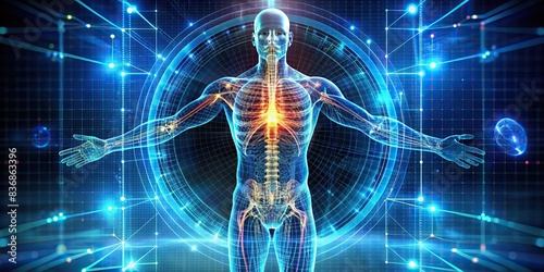 Futuristic holographic medical scan of human body photo