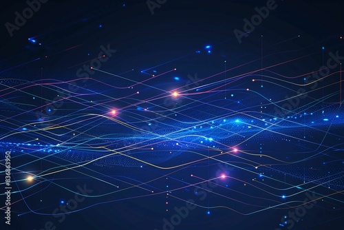 Vector Illustration Technology With Line Pattern Over Dark Blue Background. Modern Hi-tech Digital Technology Concept. Abstract Internet Communication, Future Science Techno Design for Background.