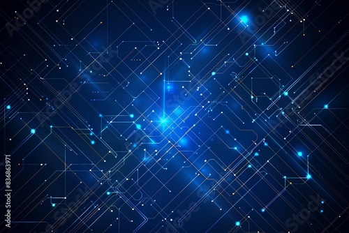 Vector Illustration Technology With Line Pattern Over Dark Blue Background. Modern Hi-tech Digital Technology Concept. Abstract Internet Communication, Future Science Techno Design for Background.