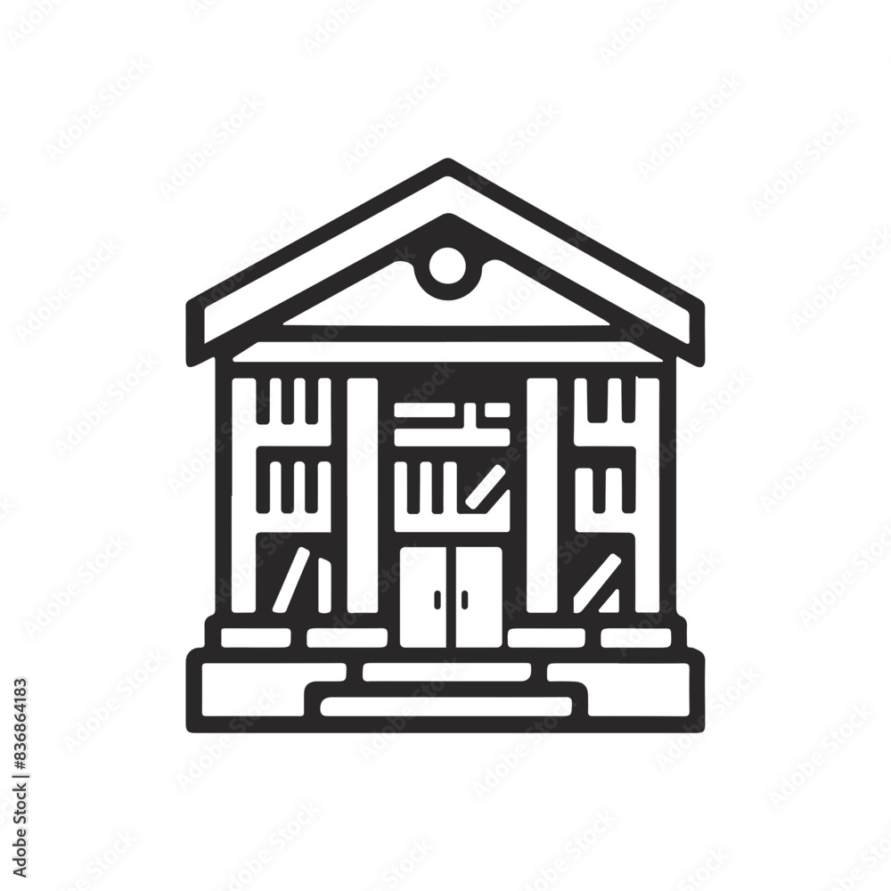 Library Building Icon in Minimalist Style Library Building Icon in Minimalist Style