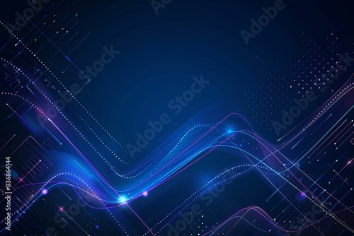 Vector Illustration Technology With Line Pattern Over Dark Blue Background. Modern Hi-tech Digital Technology Concept. Abstract Internet Communication, Future Science Techno Design for Background.