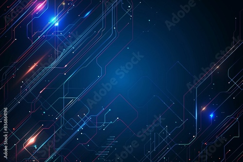 Vector Illustration Technology With Line Pattern Over Dark Blue Background. Modern Hi-tech Digital Technology Concept. Abstract Internet Communication, Future Science Techno Design for Background.