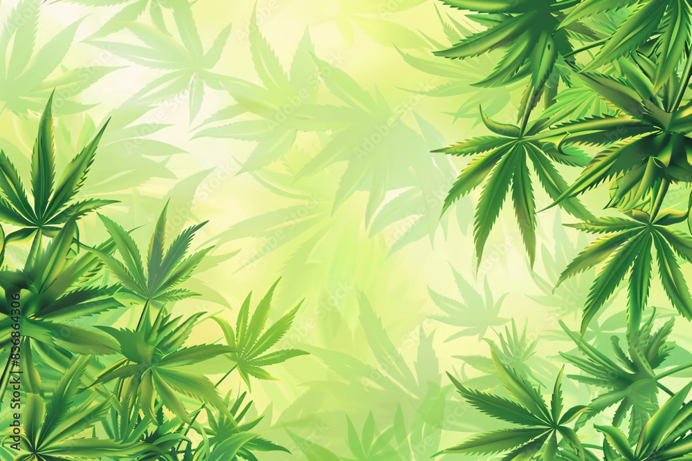 Wallpaper featuring cannabis leaves against a misty green background creating a serene natural scene Wallpaper featuring cannabis leaves against a misty green background creating a serene natural scene