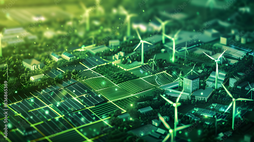 Fototapeta premium Eco power farming of a Green Network connecting various