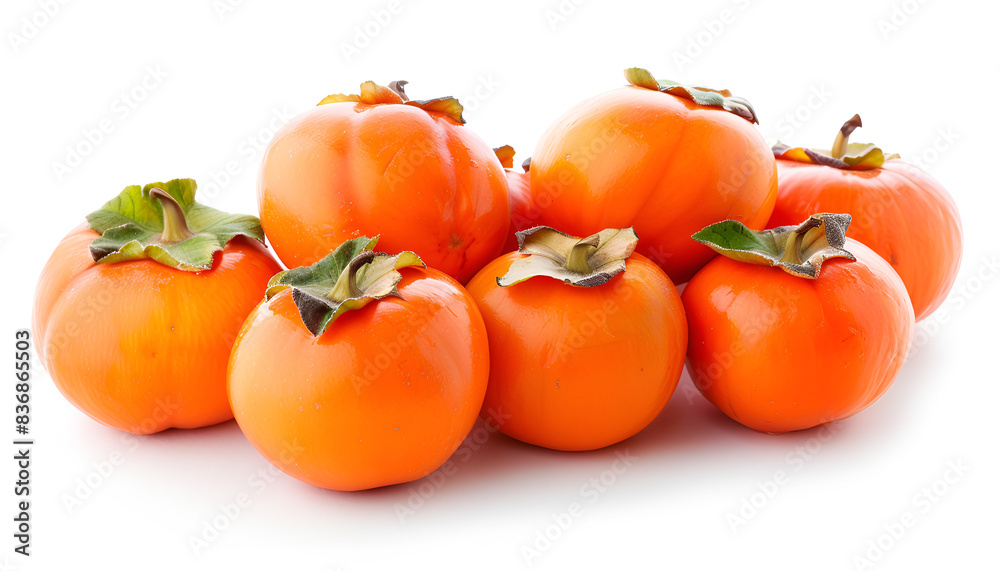 Delicious ripe juicy persimmons on white background Delicious ripe juicy persimmons on white background