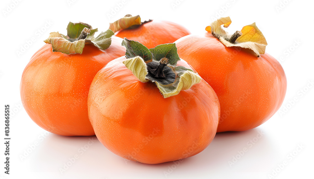 Delicious ripe juicy persimmons on white background Delicious ripe juicy persimmons on white background