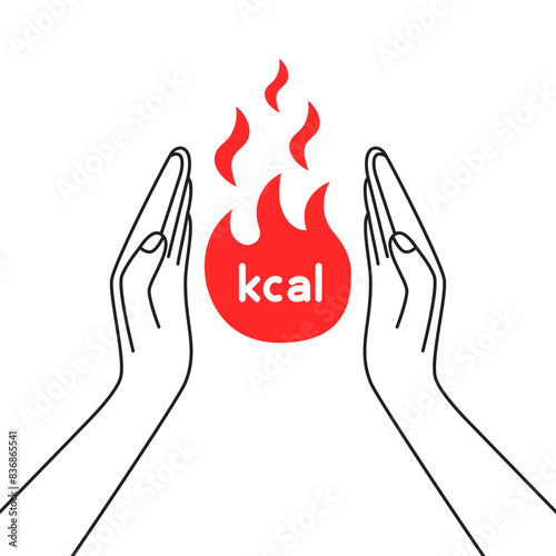 two hands holding red flame for burning calories