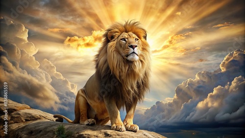 Majestic lion representing the Gospel revelation , Lion, Judah, gospel, revelation, divine, majestic, powerful, religion, symbol, Christianity, spiritual, biblical, faith, strength, king, mane