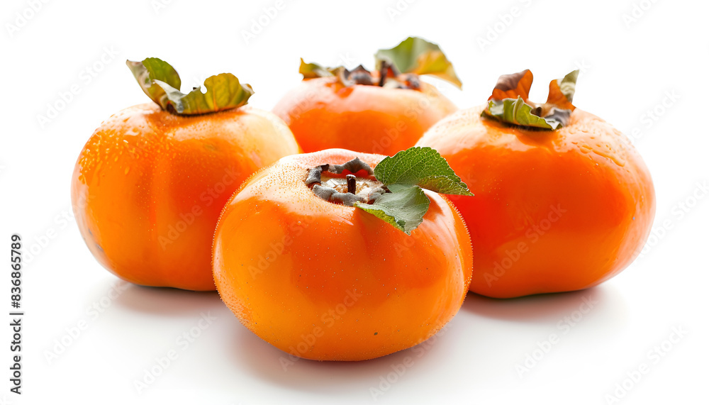 Delicious ripe juicy persimmons on white background Delicious ripe juicy persimmons on white background