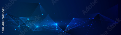 Vector molecule, Network Connected lines with dots, technology on blue background. Abstract internet network connection design for web site. Digital data, communication, science and futuristic concept