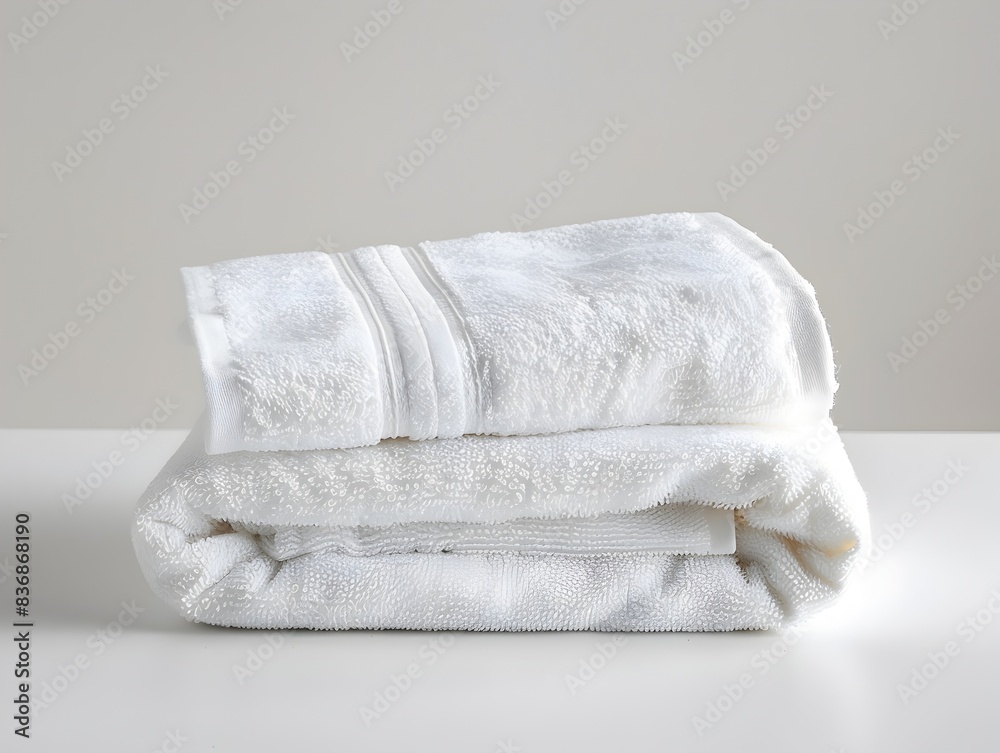 Neatly Folded White Towel on Minimalist White Background Neatly Folded White Towel on Minimalist White Background