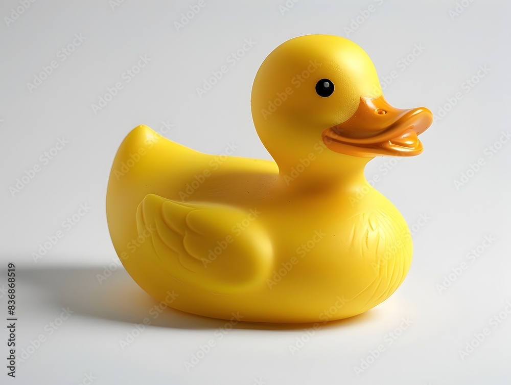 Bright Yellow Rubber Duck on White Background Playful Bathroom Accessory for Children