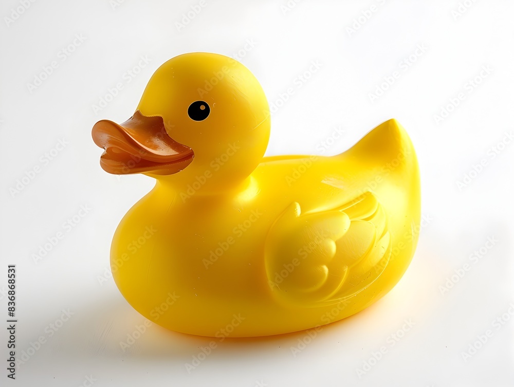 Bright Yellow Rubber Duck Floating on a White Background Bright Yellow Rubber Duck Floating on a White Background