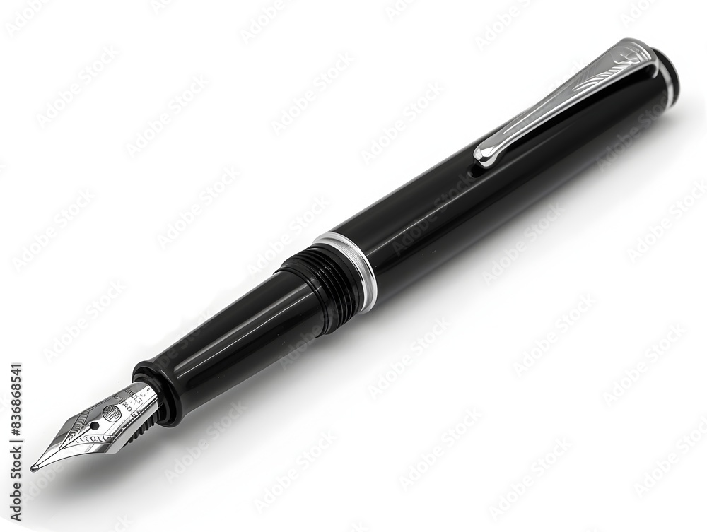 Classic Black Fountain Pen on White Background Classic Black Fountain Pen on White Background