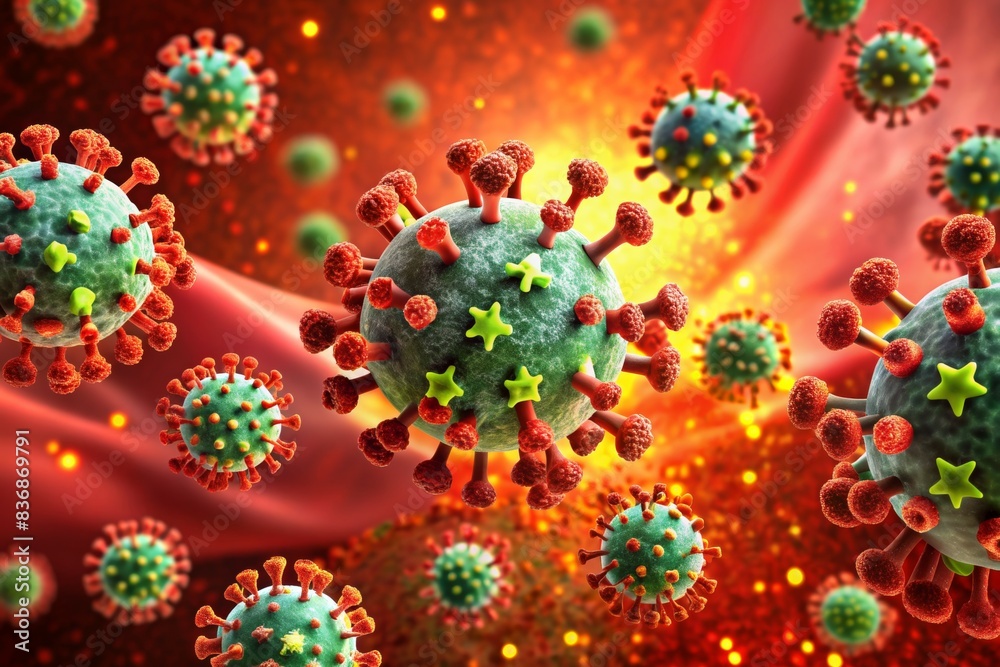 Virus background with disease cells and red blood cell. Virus background with disease cells and red blood cell.