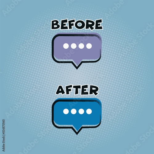 Before and after speech bubble vector