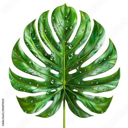 Monstera leaf, ropical plant isolated on transparent background.	