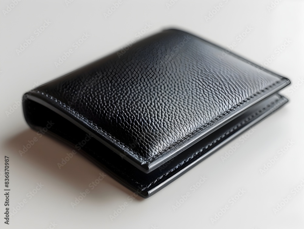 Sleek Black Leather Wallet on Minimalist White Background Sleek Black Leather Wallet on Minimalist White Background