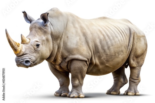 Majestic rhinoceros on white background