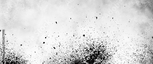 Vector black ink splatter on white abstract grey and white dark paint splatter grunge black powder explosion.
