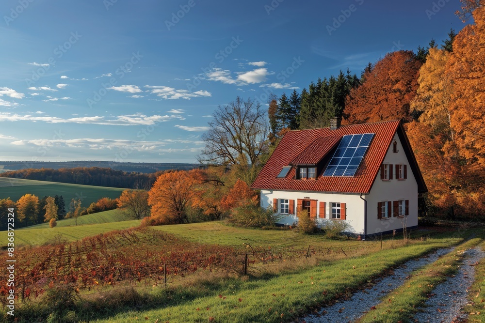 Modern Small Town with Solar Panels on 8 Houses, Sustainable and Eco-Friendly Community Living Modern Small Town with Solar Panels on 8 Houses, Sustainable and Eco-Friendly Community Living