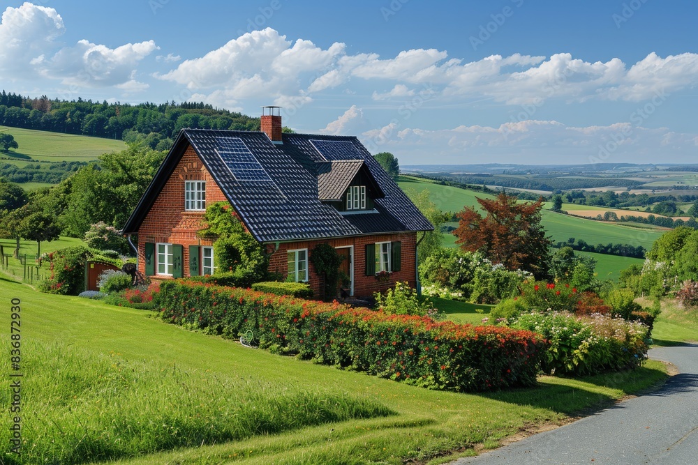 Modern Small Town with Solar Panels on 8 Houses, Sustainable and Eco-Friendly Community Living Modern Small Town with Solar Panels on 8 Houses, Sustainable and Eco-Friendly Community Living