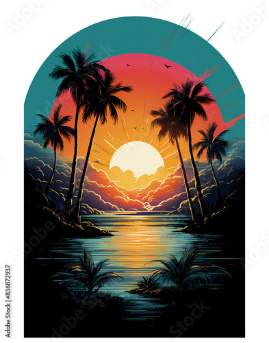 tropical sunset vector illustration