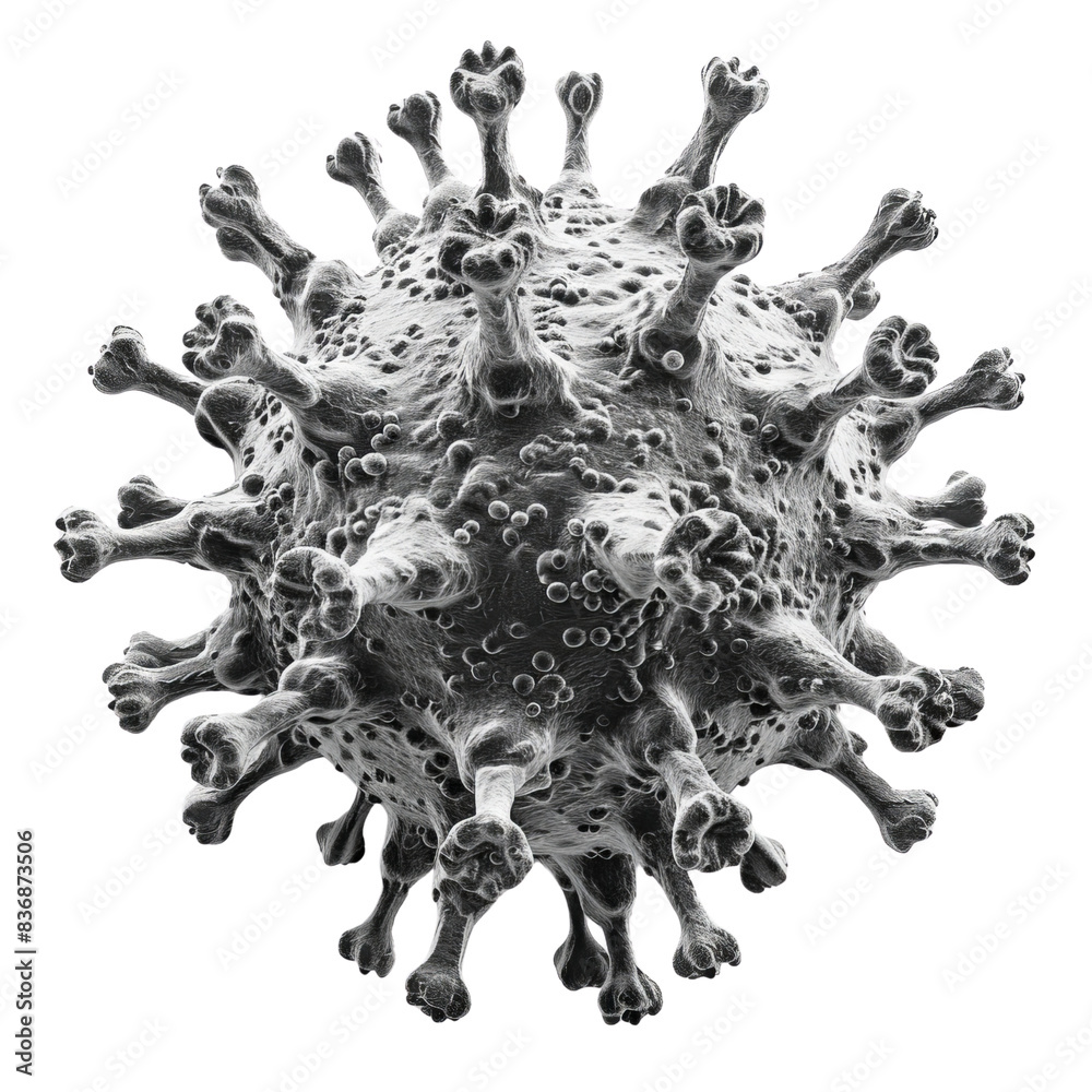 High-detail 3D rendered illustration of a virus particle with spikes, depicting the structure and intricate features of the virus. High-detail 3D rendered illustration of a virus particle with spikes, depicting the structure and intricate features of the virus.