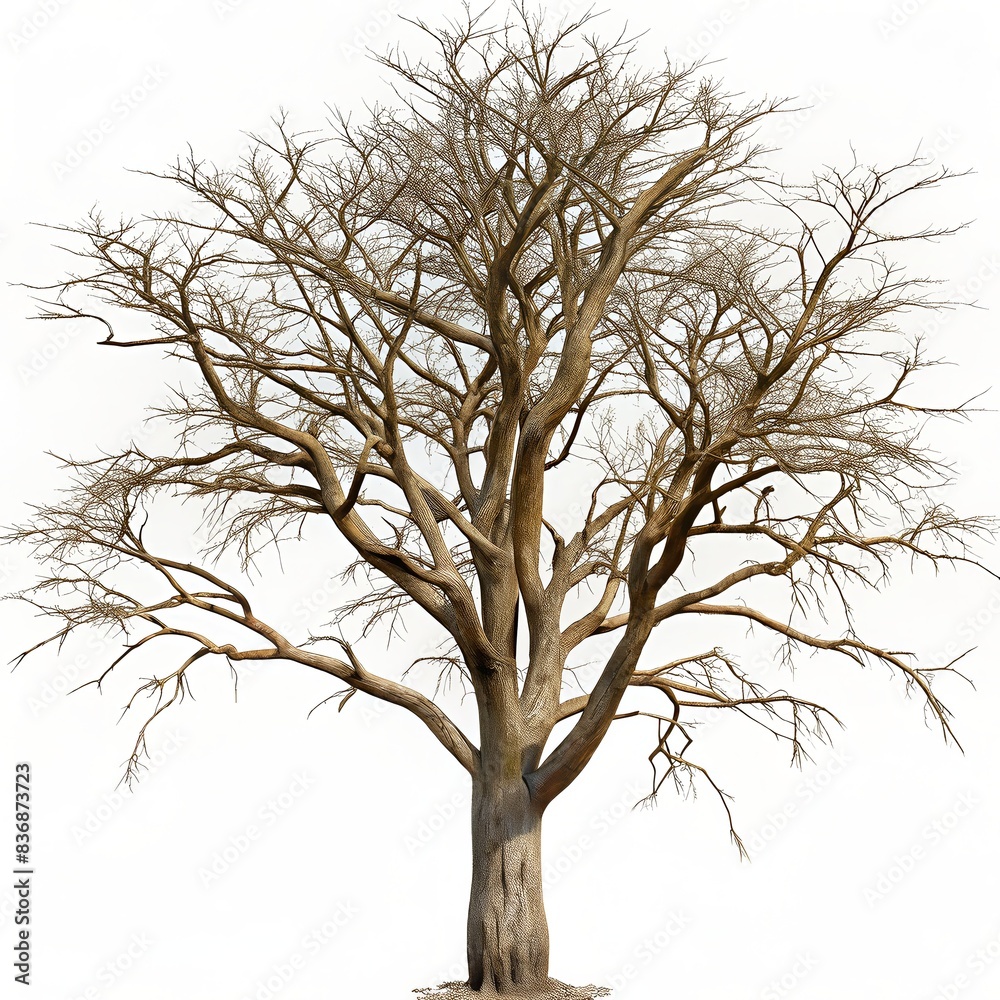 Majestic Leafless Tree Against White Background Highlighting Intricate Branch Patterns and Natural Beauty in Minimalist Style Majestic Leafless Tree Against White Background Highlighting Intricate Branch Patterns and Natural Beauty in Minimalist Style