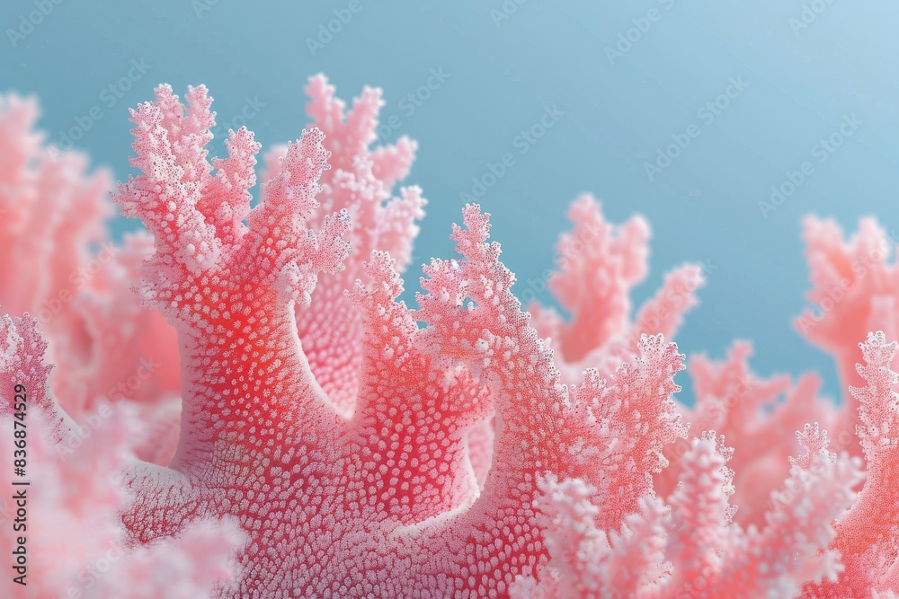 Fototapeta premium Close-up of delicate pink coral with intricate textures in a serene ocean setting, showcasing marine beauty and biodiversity.