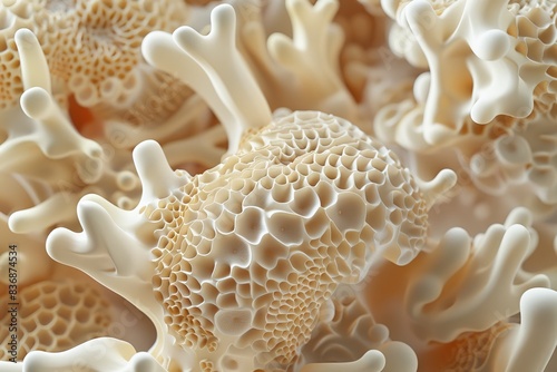 Close-up of intricate white coral texture showcasing its delicate patterns and structures in a natural marine environment.