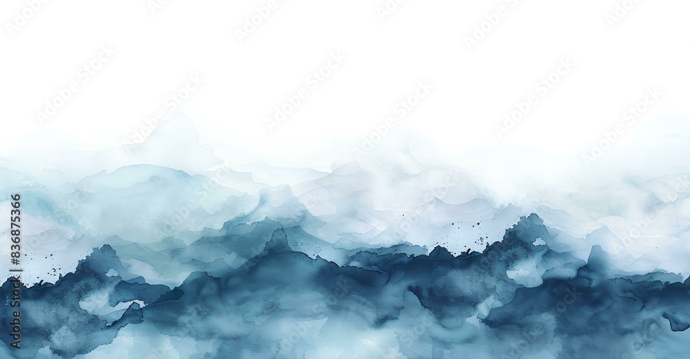 Abstract background with blue and white watercolor mountain, sea, ocean wave Abstract background with blue and white watercolor mountain, sea, ocean wave