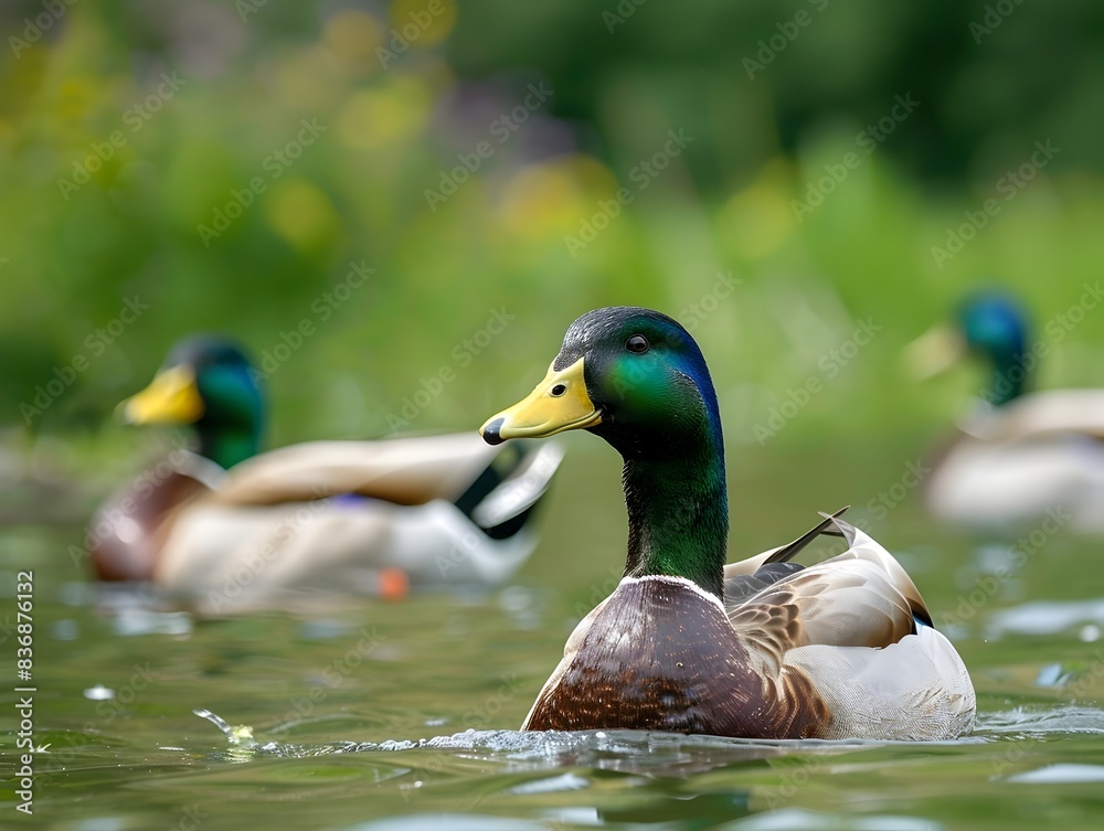 Ducks Swimming in Farm Pond for Pest Control in Tranquil Natural Scene