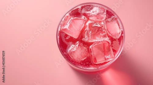 A chilled glass of watermelon juice with ice cubes, set on a solid pink background, emphasizing the hydrating and refreshing nature of the drink.