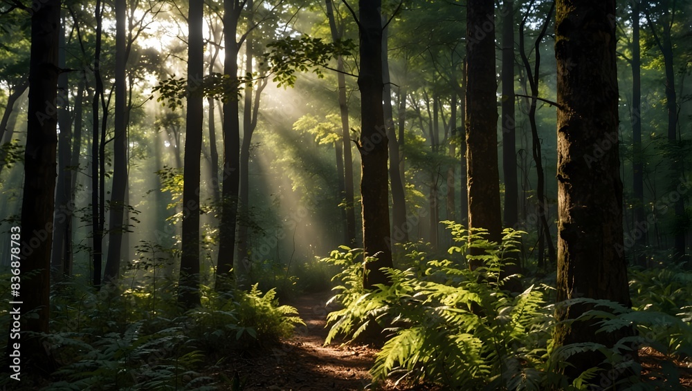 Fototapeta premium Through dappled sunlight, birds in the forest dance amidst the foliage ai_generated