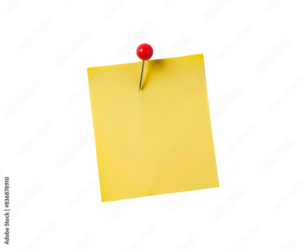 Yellow sticker note paper with red push pin isolated on white and transparent background. Png file Yellow sticker note paper with red push pin isolated on white and transparent background. Png file