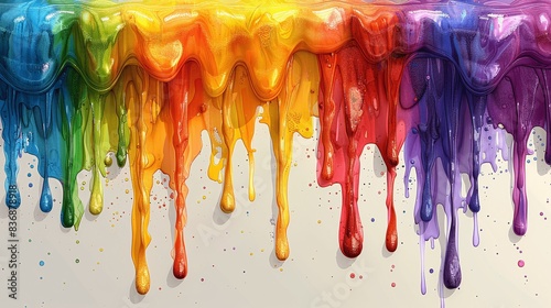 High-quality canvas with colorful rainbow paint drips for editorial backgrounds.