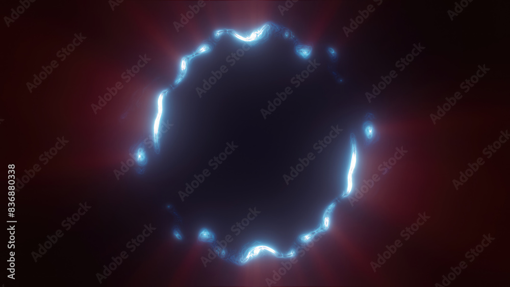 Blue swirling circle frame of multicolored lines of energy particles. Abstract background Blue swirling circle frame of multicolored lines of energy particles. Abstract background