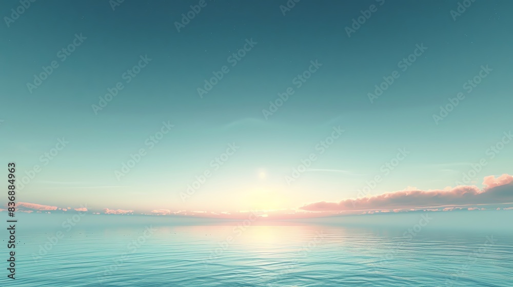 Obraz premium View of a beautiful seascape with a setting sun and a clear blue sky