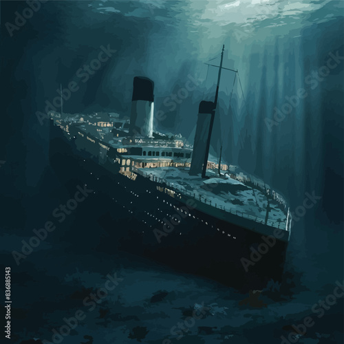 Titanic Wreck submerged under the ocean.
