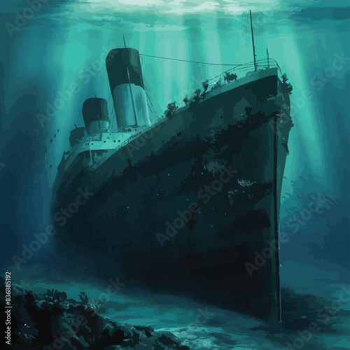 Titanic Wreck submerged under the ocean.