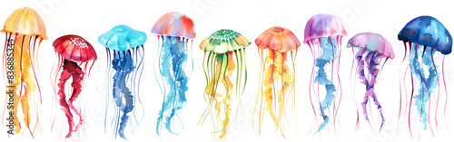 Watercolor Ocean Life Clipart Designs aquatic animals gelatinous organisms on white background
 photo