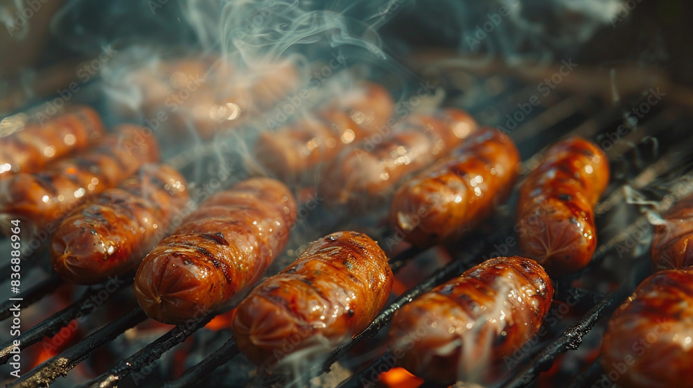 Grilling Succulent Sausages Over Open Flame Grilling Succulent Sausages Over Open Flame