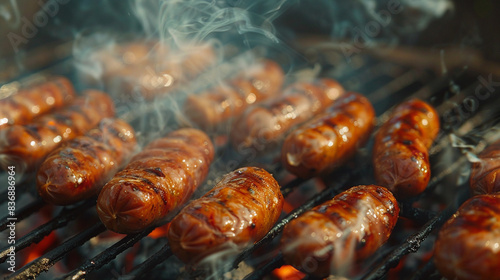 Grilling Succulent Sausages Over Open Flame