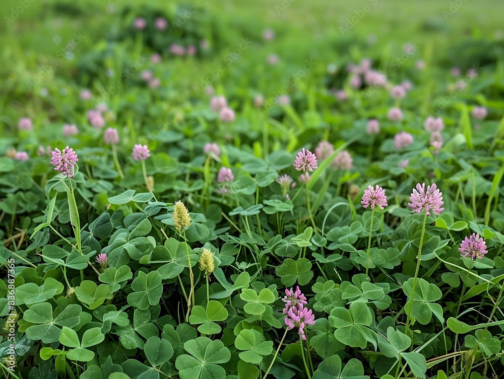 Lush Cover Crop Field with Clover and Ryegrass in Bloom Lush Cover Crop Field with Clover and Ryegrass in Bloom
