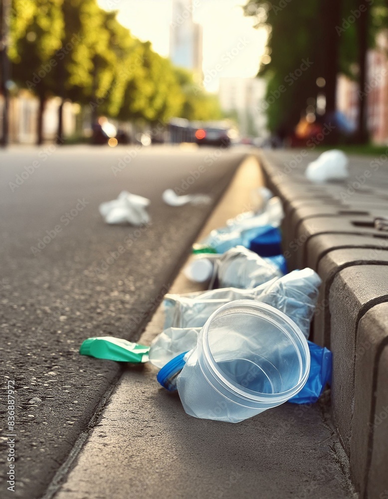 plastic waste in the road