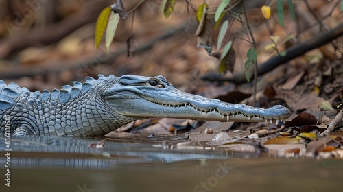 Fearsome Alligator Lurking in Swampy Waters Poised for the Hunt