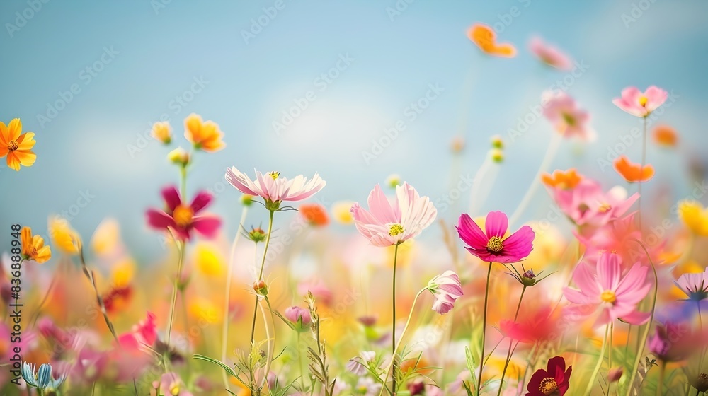 Vibrant and Flourishing Flower Field Under a Bright Sky Vibrant and Flourishing Flower Field Under a Bright Sky