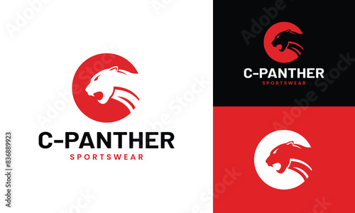 Letter Monogram Initial C Panther Logo Design Template. Suitable for General Sports Fitness Finance Construction Company Business Corporate Shop Apparel in Simple Modern Style Logo Design.