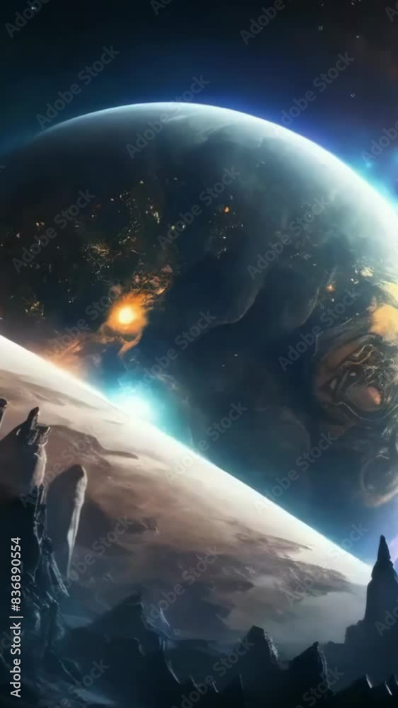 fantastic view on a distant space planet nebula and stars - 4k 9x16 vertial new stock video footage animation AI fantastic view on a distant space planet nebula and stars - 4k 9x16 vertial new stock video footage animation AI